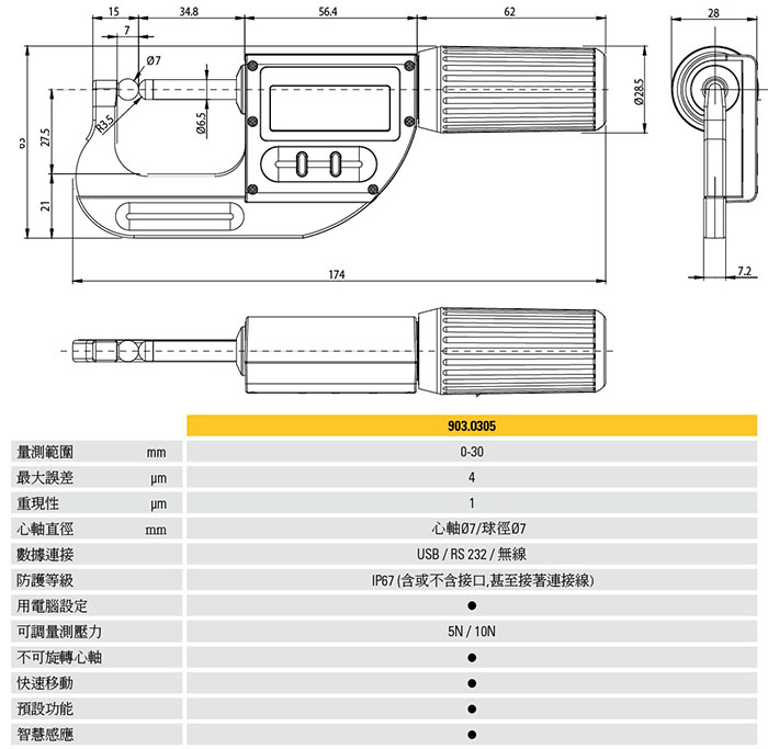 瑞士 Sylvac S_MikePRO IP67 快速电子外径直进式分厘卡